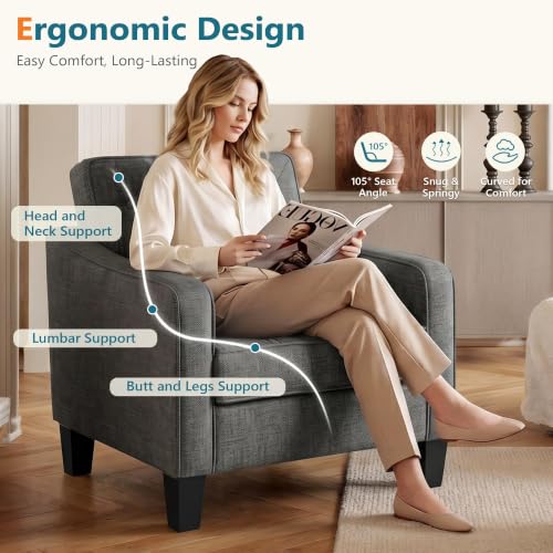 Grey Accent Chairs Set of 2, Wide Comfy Arm Chairs for Living Room, Office | STHOUYN Tufted Club Chair, Reading Chairs for Bedroom, Waiting Area Seating, Small Space Office Chairs, Supportive Wide Seat - color: Grey