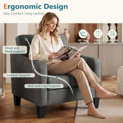Grey Accent Chairs Set of 2, Wide Comfy Arm Chairs for Living Room, Office | STHOUYN Tufted Club Chair, Reading Chairs for Bedroom, Waiting Area Seating, Small Space Office Chairs, Supportive Wide Seat - color: Grey