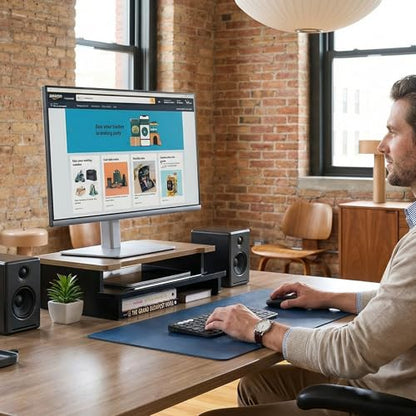 16.5” Bamboo Monitor Stand with Phone & Tablet Holder Desk Shelf - color: Black, size: 16.5 inch