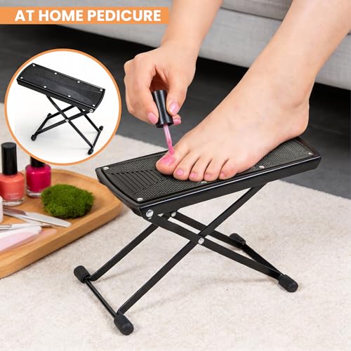 ZtohPyo Foldable Foot Rest, 6-Height Adjustable Spa Foot Stand, Non-Slip Sturdy Foot Care Stand for Easy Home Pedicures, Beauty Pedicure Stool Tool - color: Black