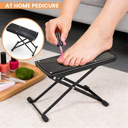 ZtohPyo Foldable Foot Rest, 6-Height Adjustable Spa Foot Stand, Non-Slip Sturdy Foot Care Stand for Easy Home Pedicures, Beauty Pedicure Stool Tool - color: Black