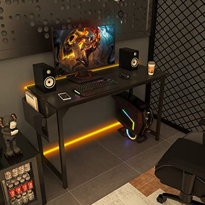Computer Desk Small Office Desk 40 Inch Writing Desks Small Space Desk Study Table Modern Simple Style Work Table with Storage Bag Headphone Hook Wooden Tabletop Metal Frame for Home, Bedroom