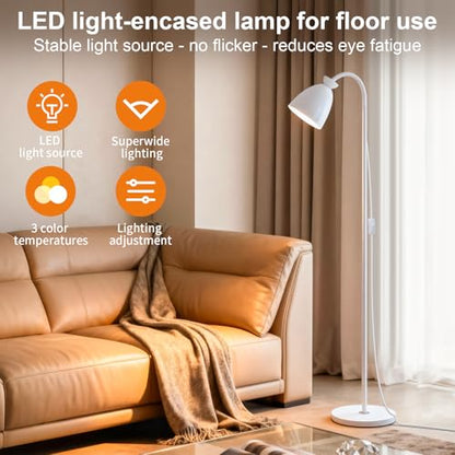 9W Tall LED Dimmable Gooseneck Floor Lamp 3-Color White - color: White Dimming