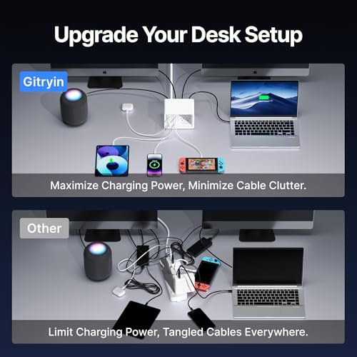 Gitryin 10-in-1 Desktop Charging Station, 6 AC, 80W Retractable GaN Charger - size: With 2 Type-C Chargers