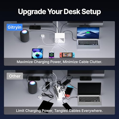 Gitryin 10-in-1 Desktop Charging Station, 6 AC, 80W Retractable GaN Charger - size: With 2 Type-C Chargers