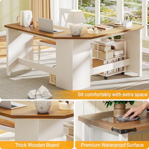 Vabches Farmhouse 50.39" L Shaped Executive Desk, Unique White - color: 50.39in Unique White With L-shaped