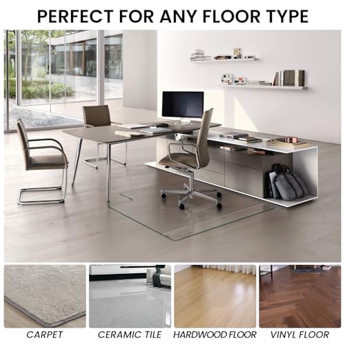 VASUHOME Premium Tempered Glass Floor Mat with Lip - 36" x 47" Large Office Floor Mat for Carpet or Hardwood Floors, 1/5" Thick with 12 Anti-Slip Pads - size: 36" x 47" w/ Lip