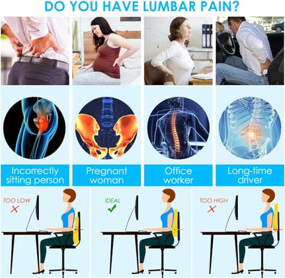Niceeday Lumbar Support Pillow for Office Chair Car Back Support Pillow, Memory Foam Gaming Chair Desk Chair Back Cushion for Lower Back Pain Relief, Ergonomic Back Rest,Office Home Essentials - size: Full Back 3D-16'*18'*5'