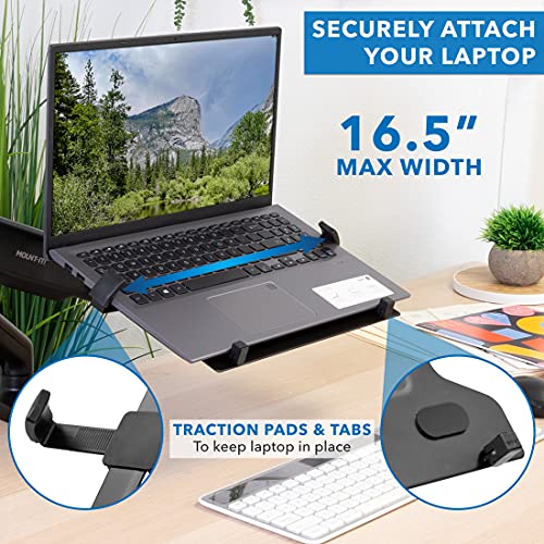 Mount-It! Laptop Tray for Monitor Arm, VESA Laptop Mount Tray for 75x75 & 100x100 Monitor Arms, Ventilated Steel Notebook Holder with Adjustable Clips, Fits Laptops up to 16.5" Wide