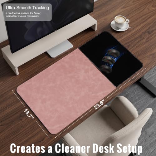 HAUTOCO Cork Desk Mat 23.6''x13.7'', Distressed PU Leather & Cloth Desk Pad - color: Pink, size: 23.6" x 13.7"