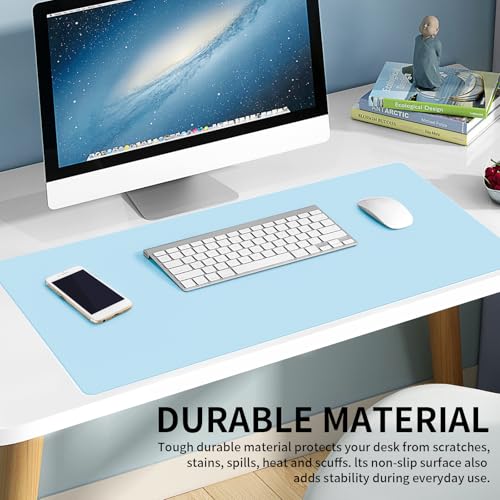 Large Office Leather Desk Mat, Large Mouse and Keyboard Pad, Laptop Pad, Desktop Protector(Light Blue, 31.5 in. x 15.7 in.) - color: Light Blue, size: 31.5×15.7inch
