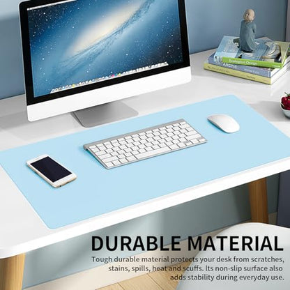 Large Office Leather Desk Mat, Large Mouse and Keyboard Pad, Laptop Pad, Desktop Protector(Light Blue, 31.5 in. x 15.7 in.) - color: Light Blue, size: 31.5×15.7inch