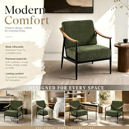 RNKSFX Modern Accent Chairs Set of 2 for Living Room Bedroom Mid Century Arm Chairs Upholstered Office Accent Chairs Comfy Waiting Room Chairs with Metal Frame, Olive Green - color: Olive Green