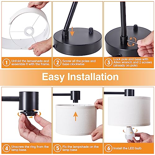 Luvkczc Table Lamp for Bedroom Set of 2 with USB C+A Ports, Fully Stepless Dimmable Bedside Lamp with Linen Lampshade, Contemporary Lamp for Living Room Reading Office, 2 LED Bulbs Included (Black) | Nightstand Lamp with Linen Lampshade, 2 LED Bulbs Inclu