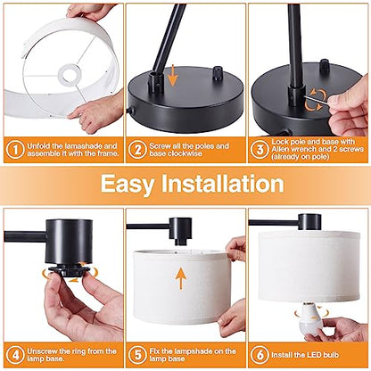 Luvkczc Table Lamp for Bedroom Set of 2 with USB C+A Ports, Fully Stepless Dimmable Bedside Lamp with Linen Lampshade, Contemporary Lamp for Living Room Reading Office, 2 LED Bulbs Included (Black) | Nightstand Lamp with Linen Lampshade, 2 LED Bulbs Inclu