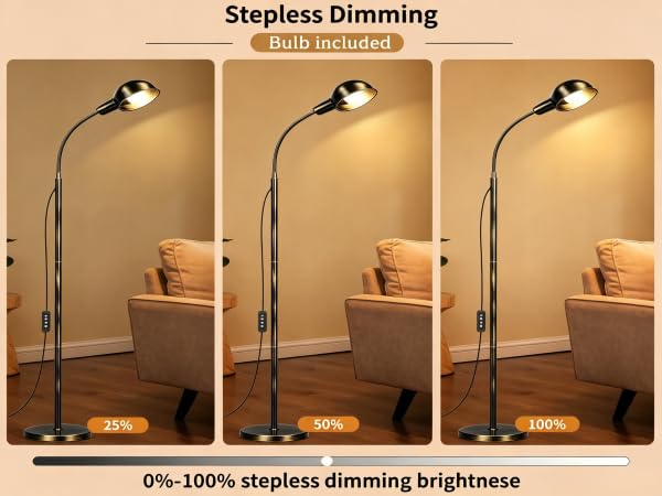 Floor Lamp with Flexible Gooseneck and Rotatable Shade,Standing Lamp include Dimmer LED Bulb,Ideal Tall Lamp with Dimmer and Timer Switch for Reading,Bedside and Living Room (Gold Black Brushed) - color: Gold Black Brushed