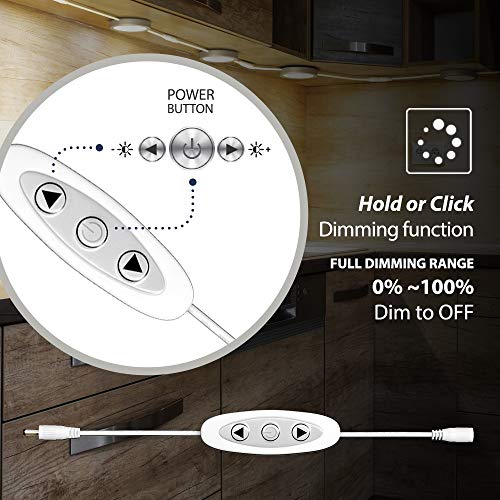 EShine Under Cabinet LED Puck Lights with Dimmer Switch, Dimmable, 3 Pcs, White Round Under Counter Lights for Kitchen, Garage, Office, Desk - Cool White (6000K) - color: Cool White (6000K), size: 3 pack