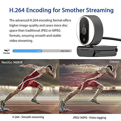 NexiGo N680E 1080P Webcam with Ring Light, Privacy Cover and Dual Microphone, Advanced Auto-Focus, Adjustable Brightness, Streaming Web Camera for Zoom Skype Facetime, PC Mac Laptop Desktop - style: Webcam with Light