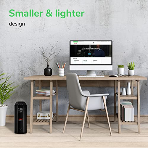 APC UPS 1500VA/900W Battery Backup for PCs, Office Electronics, BX1500M | Back-UPS Pro UPS for home offices. 10 outlets, LCD, AVR, surge protection, 68-min runtime (@100W) for PCs & workstations