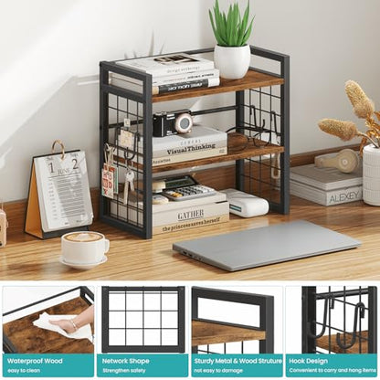 ELITEROO Desktop Shelf Organizer, 2 Tier Wood Desk Bookshelf, Rustic Brown - color: Rustic Brown
