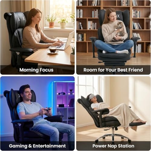 Big & Tall Office Chair, 400lbs Executive Chair with Footrest, Black - color: Black