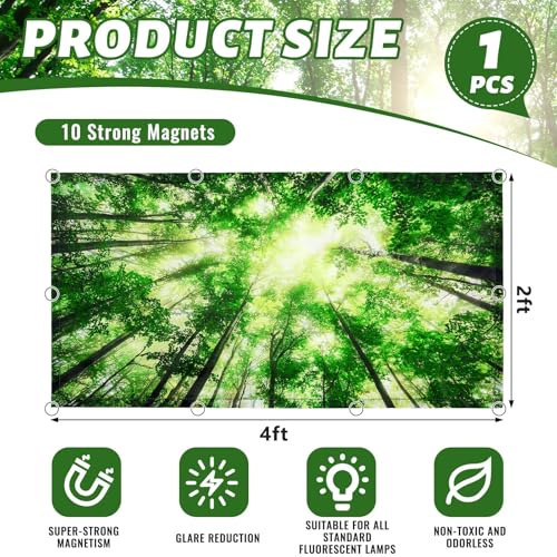 Patelai 4x2 Feet Light Covers for Classroom, Magnetic,Forest | Sky Cloud Print for Office Decor, Drop Ceiling Compatible, 10 Magnets Included, Filters Harsh Fluorescent Lighting - style: Forest