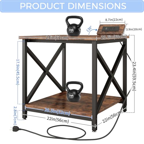 METYERRY 23.6"x23.6" Large Printer Stand with Power Outlet | 2 Tier Storage Shelf, 200 lbs Heavy Duty, Industrial Wheels,Fits 3D Printers,Laser Printers and Heat Press,Home Office - color: Rustic Brown