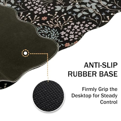L-SPOUTTO Black Mouse Pad,Scalloped Desk Mat XXL Botanical Gaming Mousepad | 35.4x15.7in Large Non-Slip Base Keyboard Pad Waterproof Desktop Mat for Laptop Computer Game Home Office,Seamless Plants - color: Plants