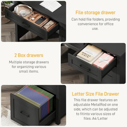 Farmhouse 47" Computer Desk, Executive Desk with File Drawer, Pure Black | Workstation, Charging Station, for Study, Home Office - color: Unique Black
