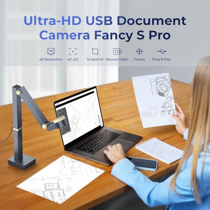 CZUR Fancy S Pro USB 12MP Document Camera for Teacher - Black