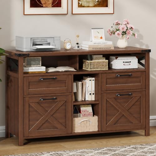 Halitaa File Cabinet with Open Storage Shelf for Home Office, Walnut - color: Walnut, size: 4 Drawers