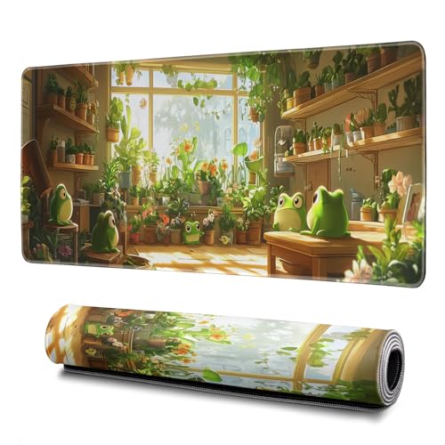Cute Frogs Green Mouse Pad Abstract Green Mouse Pad 31.5x11.8 Inch Frog Texture Non-Slip Rubber Base Large Mousepad Stitched Edges Keyboard Mouse Mat Desk Pad for Office and Home - color: Cute Frogs Green