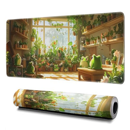 Cute Frogs Green Mouse Pad Abstract Green Mouse Pad 31.5x11.8 Inch Frog Texture Non-Slip Rubber Base Large Mousepad Stitched Edges Keyboard Mouse Mat Desk Pad for Office and Home - color: Cute Frogs Green