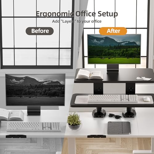 Claiks 24-Inch Sit-Stand Workstation，Innovative Space-Saving Height-Adjustable Ergonomic Desk Converter with Wide Keyboard Tray，Dual Fixation and Flexible Rotation Function, Black - color: Black, size: 24 inch