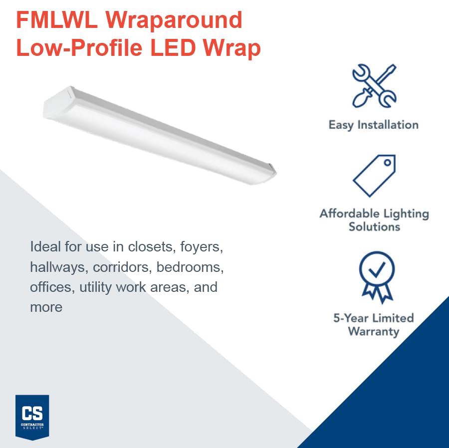 Lithonia Lighting 4 Foot LED Light Fixture, Low-Profile LED Wraparound Flush Mount Ceiling Light, 4000K Cool White, 48-Inch (FMLWL 48 840 ZT MVOLT) - color: 4000K Cool White, size: 48 inches, style: MVOLT