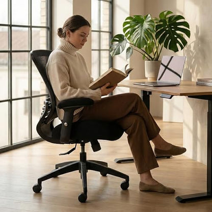 BOLISS 400lbs Ergonomic Office Chair Soft Thick Seat with Mesh Back (Black) | Wide Cushion, Computer Desk Chair, Tilt Lock, Height Adjustable Arms and Lumbar Support Reduce Back Pain - color: Black Frame Black Fabric