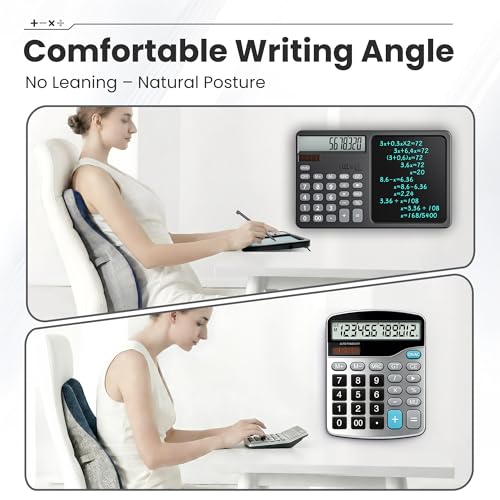 Desk Calculator with 7" LCD Writing Tablet, Stable Foldable Kickstand with Ergonomic 15° Viewing Angle, 12-Digit Large Display, Solar & Battery Dual Power, 2-in-1 Notepad Calculator -Black