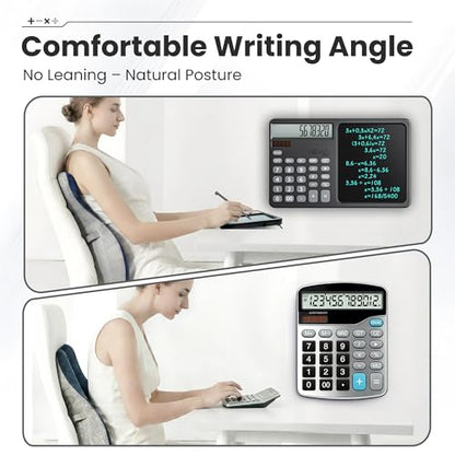 Desk Calculator with 7" LCD Writing Tablet, Stable Foldable Kickstand with Ergonomic 15° Viewing Angle, 12-Digit Large Display, Solar & Battery Dual Power, 2-in-1 Notepad Calculator -Black