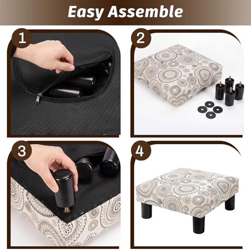 Joveco Small Foot Rest Stool Ottoman, Square Upholstered Fabric Footstool for Couch, Under Desk, Office, Living Room, Printing Beige - color: Printing Beige