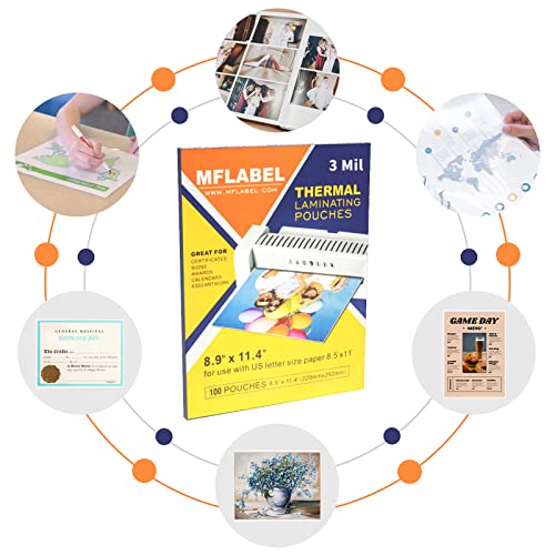 MFLABEL Thermal Laminating Pouches, 8.9 x 11.4-Inches Clear Thermal Laminating Plastic Paper Laminator Sheets for Photos Files Drawings for Use with Thermal Laminators 3 mil 400-Pack - size: 400 Packs, style: 3 Mill