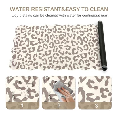 L-SPOUTTO Beige Leopard Mouse Pad,Scalloped Desk Mat XXL Gaming Mousepad | Cheetah Large 35.4x15.7in Non-Slip Rubber Base Keyboard Pad Waterproof Desktop Mat for Laptop Computer Game Home Office - color: Beige Leopard