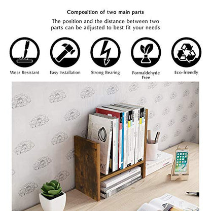 Jerry & Maggie Desktop Organizer Office Storage Rack Adjustable Wood Display Shelf Free Style Double H, Multi-Functional Mini Bookshelf for Desk Natural Stand (Natural Wood Tone) - color: Natural Wood Tone