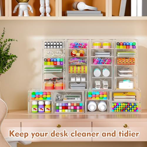 ARSTPEOE Acrylic 13-Drawer Storage & Makeup Organizer for Desk, Bath | Smooth-glide drawers, clear acrylic, stackable, dustproof, wipe-clean, for eyeliners, lip liners, markers, push pins,pen - size: 13 Drawers