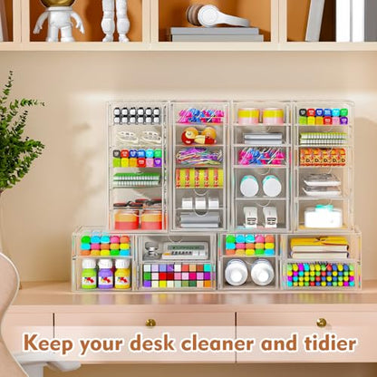 ARSTPEOE 22-Drawer Acrylic Storage & Makeup Organizer for Desk, Bath | Smooth-glide drawers, clear acrylic, stackable, dustproof, wipe-clean, for lipsticks, lip glosses, blushes, pen - size: 22 Drawers