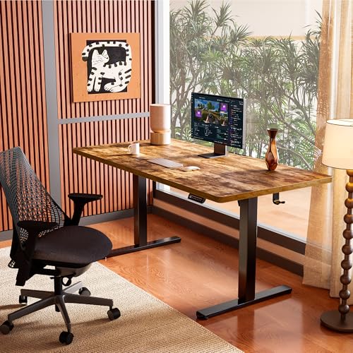 ErGear Height Adjustable Electric Standing Desk, 48 x 24 Inches Sit Stand up Desk, Memory Computer Home Office Desk, Vintage Brown - color: Vintage Brown, size: 48 X 24 Inches