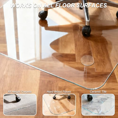 Kuyal Chair Mat for Carpet, Heavy Duty Tempered Glass Office Chair Mat | 36" x48", 1/5" Thick Computer Chair Mat with Rounded and Polished Edges, Can be Used on Carpet or Hard Floor, Ship Flat - size: 36" x 48" x 1/5" Rectangle