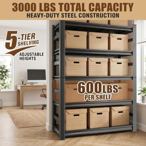 5 Tier Wooden Bookshelf, Heavy Duty Adjustable Tall Bookcase | 3000 LBS Bolt-free Storage Shelves with Deep Bookshelf for living Room, Office and Garage Storage - size: Wooden 35.4"Wx 15.7"Dx 71.2"H