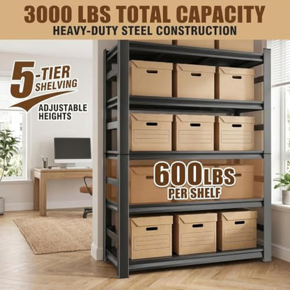 5 Tier Wooden Bookshelf, Heavy Duty Adjustable Tall Bookcase | 3000 LBS Bolt-free Storage Shelves with Deep Bookshelf for living Room, Office and Garage Storage - size: Wooden 35.4"Wx 15.7"Dx 71.2"H