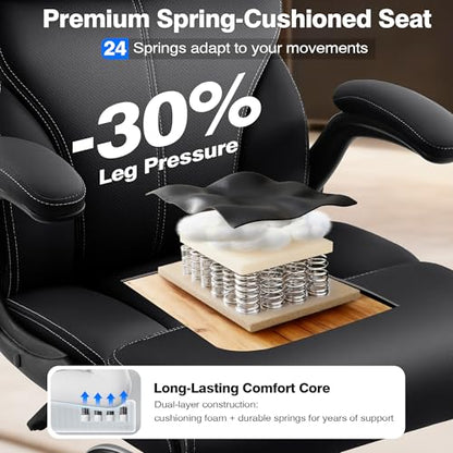 AreShark Office Chair - Executive High Back Breathable Comfy Desk Chair with Lumbar Support - Ergonomic Leather Rolling Swivel Computer Chair with Rock Function for Working Studying Gaming Relaxing - color: Black