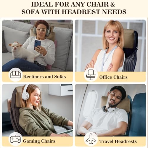 Recliner Headrest Pillow, Adjustable Comfort Neck & Head Support Pillow | Soft Velvet, Weighted Non-Slip Flap, Adjustable Filling, Washable Cover, for Recliners, Sofas, Office Chairs - color: Camel